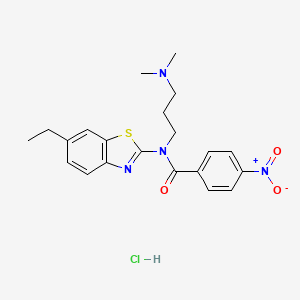 molecular formula C21H25ClN4O3S B2905439 N-(3-(dimethylamino)propyl)-N-(6-ethylbenzo[d]thiazol-2-yl)-4-nitrobenzamide hydrochloride CAS No. 1216897-17-4