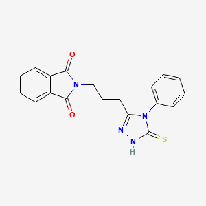 molecular formula C19H16N4O2S B2905446 2-[3-(4-Phenyl-5-sulfanylidene-4,5-dihydro-1H-1,2,4-triazol-3-yl)propyl]-2,3-dihydro-1H-isoindole-1,3-dione CAS No. 300679-71-4
