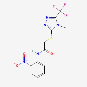 molecular formula C12H10F3N5O3S B2905461 2-{[4-methyl-5-(trifluoromethyl)-4H-1,2,4-triazol-3-yl]sulfanyl}-N-(2-nitrophenyl)acetamide CAS No. 802958-07-2