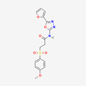 molecular formula C16H15N3O6S B2905462 N-(5-(furan-2-yl)-1,3,4-oxadiazol-2-yl)-3-((4-methoxyphenyl)sulfonyl)propanamide CAS No. 942006-64-6