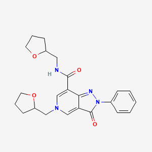 molecular formula C23H26N4O4 B2905478 3-oxo-2-phenyl-N,5-bis((tetrahydrofuran-2-yl)methyl)-3,5-dihydro-2H-pyrazolo[4,3-c]pyridine-7-carboxamide CAS No. 921782-13-0