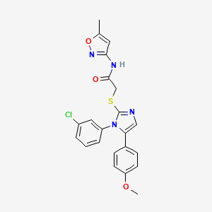 molecular formula C22H19ClN4O3S B2905568 2-((1-(3-chlorophenyl)-5-(4-methoxyphenyl)-1H-imidazol-2-yl)thio)-N-(5-methylisoxazol-3-yl)acetamide CAS No. 1207012-71-2