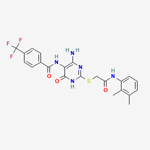 molecular formula C22H20F3N5O3S B2905573 N-(4-amino-2-((2-((2,3-dimethylphenyl)amino)-2-oxoethyl)thio)-6-oxo-1,6-dihydropyrimidin-5-yl)-4-(trifluoromethyl)benzamide CAS No. 888435-26-5