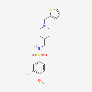 molecular formula C18H23ClN2O3S2 B2905602 3-chloro-4-methoxy-N-((1-(thiophen-2-ylmethyl)piperidin-4-yl)methyl)benzenesulfonamide CAS No. 952966-68-6