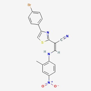 molecular formula C19H13BrN4O2S B2905605 (Z)-2-(4-(4-bromophenyl)thiazol-2-yl)-3-((2-methyl-4-nitrophenyl)amino)acrylonitrile CAS No. 374548-51-3