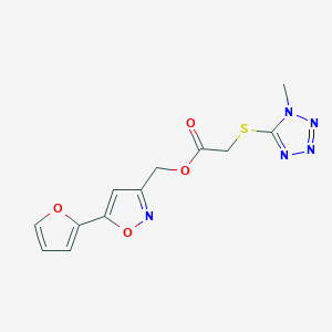 molecular formula C12H11N5O4S B2905681 (5-(furan-2-yl)isoxazol-3-yl)methyl 2-((1-methyl-1H-tetrazol-5-yl)thio)acetate CAS No. 1209236-29-2