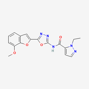 molecular formula C17H15N5O4 B2905683 1-ethyl-N-(5-(7-methoxybenzofuran-2-yl)-1,3,4-oxadiazol-2-yl)-1H-pyrazole-5-carboxamide CAS No. 1173265-29-6