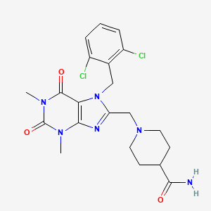 molecular formula C21H24Cl2N6O3 B2905711 1-((7-(2,6-dichlorobenzyl)-1,3-dimethyl-2,6-dioxo-2,3,6,7-tetrahydro-1H-purin-8-yl)methyl)piperidine-4-carboxamide CAS No. 868147-02-8