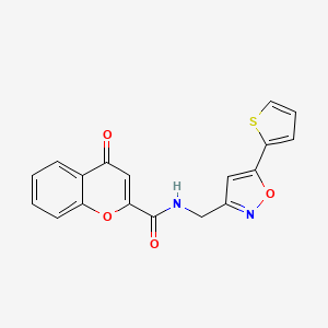 molecular formula C18H12N2O4S B2905731 4-氧代-N-((5-(噻吩-2-基)异恶唑-3-基)甲基)-4H-色满-2-甲酰胺 CAS No. 946211-23-0