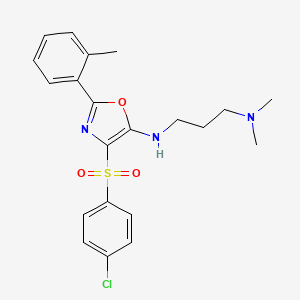 molecular formula C21H24ClN3O3S B2905747 N1-(4-((4-chlorophenyl)sulfonyl)-2-(o-tolyl)oxazol-5-yl)-N3,N3-dimethylpropane-1,3-diamine CAS No. 862742-00-5