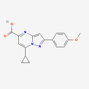 molecular formula C17H15N3O3 B2905755 7-Cyclopropyl-2-(4-methoxyphenyl)pyrazolo[1,5-a]pyrimidine-5-carboxylic acid CAS No. 1226291-58-2