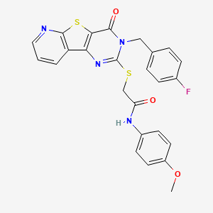 molecular formula C25H19FN4O3S2 B2905758 2-((3-(4-fluorobenzyl)-4-oxo-3,4-dihydropyrido[3',2':4,5]thieno[3,2-d]pyrimidin-2-yl)thio)-N-(4-methoxyphenyl)acetamide CAS No. 1223821-75-7