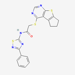 molecular formula C19H15N5OS3 B2905762 2-((6,7-dihydro-5H-cyclopenta[4,5]thieno[2,3-d]pyrimidin-4-yl)thio)-N-(3-phenyl-1,2,4-thiadiazol-5-yl)acetamide CAS No. 727688-85-9