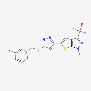 1-methyl-5-{5-[(3-methylbenzyl)sulfanyl]-1,3,4-oxadiazol-2-yl}-3-(trifluoromethyl)-1H-thieno[2,3-c]pyrazole