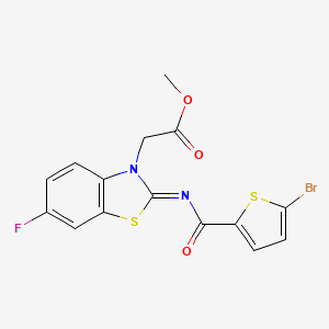 molecular formula C15H10BrFN2O3S2 B2905769 Methyl 2-[2-(5-bromothiophene-2-carbonyl)imino-6-fluoro-1,3-benzothiazol-3-yl]acetate CAS No. 865198-11-4