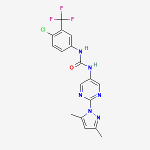 molecular formula C17H14ClF3N6O B2905774 1-(4-chloro-3-(trifluoromethyl)phenyl)-3-(2-(3,5-dimethyl-1H-pyrazol-1-yl)pyrimidin-5-yl)urea CAS No. 1396873-04-3
