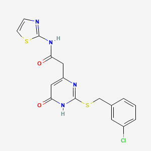 molecular formula C16H13ClN4O2S2 B2905777 2-(2-((3-chlorobenzyl)thio)-6-oxo-1,6-dihydropyrimidin-4-yl)-N-(thiazol-2-yl)acetamide CAS No. 1105238-68-3
