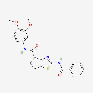 molecular formula C22H21N3O4S B2905814 2-benzamido-N-(3,4-dimethoxyphenyl)-5,6-dihydro-4H-cyclopenta[d]thiazole-4-carboxamide CAS No. 941879-92-1