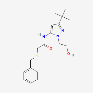 molecular formula C18H25N3O2S B2905831 2-(benzylthio)-N-(3-(tert-butyl)-1-(2-hydroxyethyl)-1H-pyrazol-5-yl)acetamide CAS No. 1219912-94-3