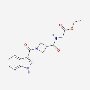 molecular formula C17H19N3O4 B2905857 ethyl 2-(1-(1H-indole-3-carbonyl)azetidine-3-carboxamido)acetate CAS No. 1396560-58-9
