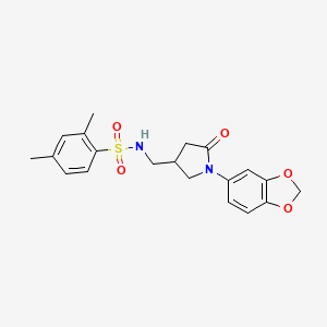 molecular formula C20H22N2O5S B2905880 N-((1-(benzo[d][1,3]dioxol-5-yl)-5-oxopyrrolidin-3-yl)methyl)-2,4-dimethylbenzenesulfonamide CAS No. 954634-78-7