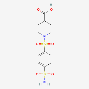 molecular formula C12H16N2O6S2 B2905890 1-(4-Sulfamoylbenzenesulfonyl)piperidine-4-carboxylic acid CAS No. 872107-85-2