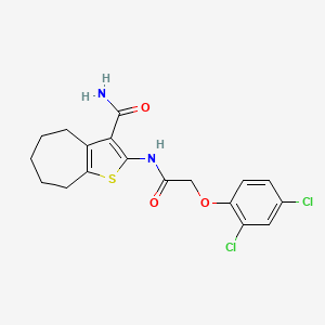 molecular formula C18H18Cl2N2O3S B2905938 2-(2-(2,4-dichlorophenoxy)acetamido)-5,6,7,8-tetrahydro-4H-cyclohepta[b]thiophene-3-carboxamide CAS No. 419558-42-2
