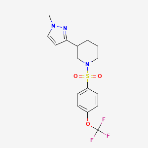 molecular formula C16H18F3N3O3S B2905943 3-(1-methyl-1H-pyrazol-3-yl)-1-((4-(trifluoromethoxy)phenyl)sulfonyl)piperidine CAS No. 2191216-32-5