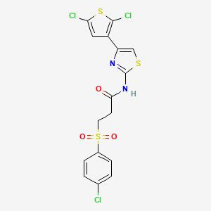 molecular formula C16H11Cl3N2O3S3 B2905951 3-((4-chlorophenyl)sulfonyl)-N-(4-(2,5-dichlorothiophen-3-yl)thiazol-2-yl)propanamide CAS No. 895458-43-2