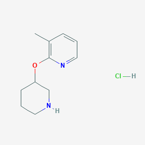 molecular formula C11H17ClN2O B2905952 3-Methyl-2-(piperidin-3-yloxy)pyridine hydrochloride CAS No. 1779126-53-2