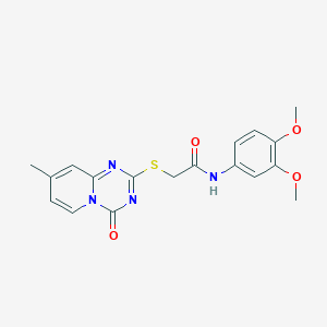 molecular formula C18H18N4O4S B2905977 N-(3,4-dimethoxyphenyl)-2-(8-methyl-4-oxopyrido[1,2-a][1,3,5]triazin-2-yl)sulfanylacetamide CAS No. 896330-26-0