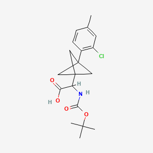 molecular formula C19H24ClNO4 B2905983 2-[3-(2-Chloro-4-methylphenyl)-1-bicyclo[1.1.1]pentanyl]-2-[(2-methylpropan-2-yl)oxycarbonylamino]acetic acid CAS No. 2287260-06-2