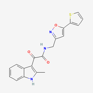 molecular formula C19H15N3O3S B2906048 2-(2-methyl-1H-indol-3-yl)-2-oxo-N-((5-(thiophen-2-yl)isoxazol-3-yl)methyl)acetamide CAS No. 946345-42-2
