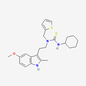 molecular formula C24H31N3OS2 B2906061 3-cyclohexyl-1-(2-(5-methoxy-2-methyl-1H-indol-3-yl)ethyl)-1-(thiophen-2-ylmethyl)thiourea CAS No. 850934-88-2