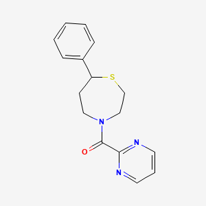 molecular formula C16H17N3OS B2906076 (7-Phenyl-1,4-thiazepan-4-yl)(pyrimidin-2-yl)methanone CAS No. 1795450-00-8