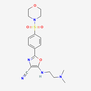 molecular formula C18H23N5O4S B2906085 5-((2-(Dimethylamino)ethyl)amino)-2-(4-(morpholinosulfonyl)phenyl)oxazole-4-carbonitrile CAS No. 941267-69-2