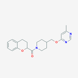 molecular formula C21H25N3O3 B2906087 3,4-Dihydro-2H-chromen-2-yl-[4-[(6-methylpyrimidin-4-yl)oxymethyl]piperidin-1-yl]methanone CAS No. 2380032-98-2