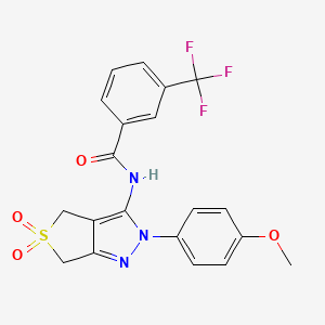molecular formula C20H16F3N3O4S B2906134 N-[2-(4-methoxyphenyl)-5,5-dioxo-4,6-dihydrothieno[3,4-c]pyrazol-3-yl]-3-(trifluoromethyl)benzamide CAS No. 450337-93-6