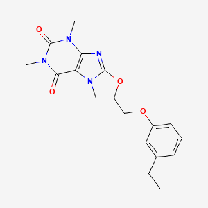 molecular formula C18H20N4O4 B2906141 7-((3-乙基苯氧基)甲基)-1,3-二甲基-6,7-二氢恶唑并[2,3-f]嘌呤-2,4(1H,3H)-二酮 CAS No. 879071-43-9