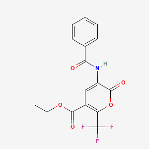 molecular formula C16H12F3NO5 B2906144 3-苯甲酰胺基-2-氧代-6-(三氟甲基)-2H-吡喃-5-甲酸乙酯 CAS No. 400081-64-3