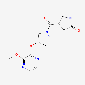 molecular formula C15H20N4O4 B2906156 4-(3-((3-Methoxypyrazin-2-yl)oxy)pyrrolidine-1-carbonyl)-1-methylpyrrolidin-2-one CAS No. 2034284-86-9