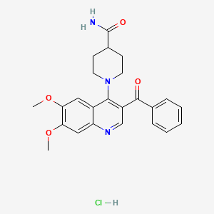 molecular formula C24H26ClN3O4 B2906166 1-(3-Benzoyl-6,7-dimethoxyquinolin-4-yl)piperidine-4-carboxamide hydrochloride CAS No. 2097919-29-2