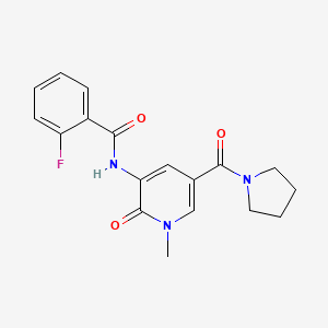 2-fluoro-N-(1-methyl-2-oxo-5-(pyrrolidine-1-carbonyl)-1,2-dihydropyridin-3-yl)benzamide