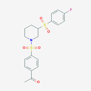 molecular formula C19H20FNO5S2 B2906179 1-(4-((3-((4-Fluorophenyl)sulfonyl)piperidin-1-yl)sulfonyl)phenyl)ethanone CAS No. 1797682-14-4