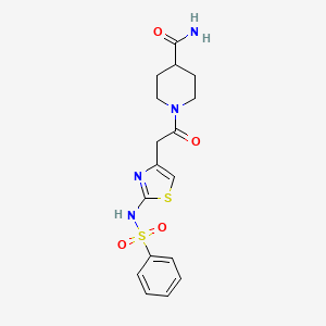 molecular formula C17H20N4O4S2 B2906181 1-(2-(2-(Phenylsulfonamido)thiazol-4-yl)acetyl)piperidine-4-carboxamide CAS No. 922055-36-5