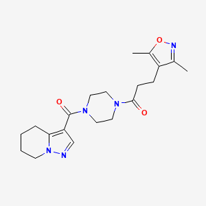 molecular formula C20H27N5O3 B2906182 3-(3,5-Dimethylisoxazol-4-yl)-1-(4-(4,5,6,7-tetrahydropyrazolo[1,5-a]pyridine-3-carbonyl)piperazin-1-yl)propan-1-one CAS No. 2034245-70-8