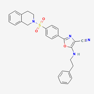 molecular formula C27H24N4O3S B2906192 2-(4-((3,4-dihydroisoquinolin-2(1H)-yl)sulfonyl)phenyl)-5-(phenethylamino)oxazole-4-carbonitrile CAS No. 941249-59-8