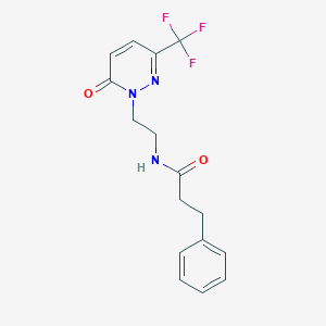 molecular formula C16H16F3N3O2 B2906196 N-[2-[6-Oxo-3-(trifluoromethyl)pyridazin-1-yl]ethyl]-3-phenylpropanamide CAS No. 2415568-51-1