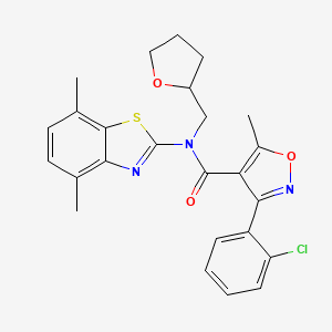 molecular formula C25H24ClN3O3S B2906197 3-(2-chlorophenyl)-N-(4,7-dimethylbenzo[d]thiazol-2-yl)-5-methyl-N-((tetrahydrofuran-2-yl)methyl)isoxazole-4-carboxamide CAS No. 1171951-97-5