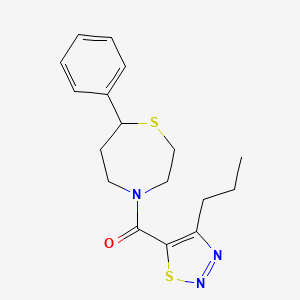 molecular formula C17H21N3OS2 B2906208 (7-Phenyl-1,4-thiazepan-4-yl)(4-propyl-1,2,3-thiadiazol-5-yl)methanone CAS No. 1797906-81-0